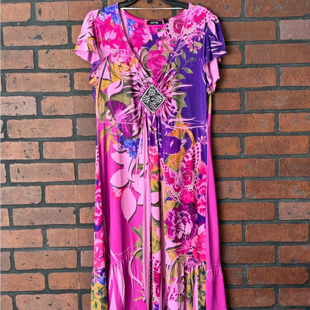 Apt 9 Pink‎ Purple Floral Dress Size M Flutter Sleeve Y2K